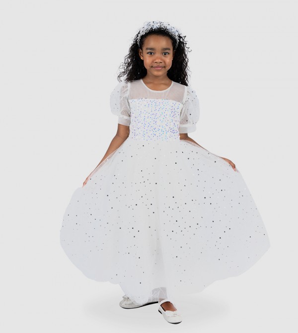 Sequin Stars Round Neck Party Dress