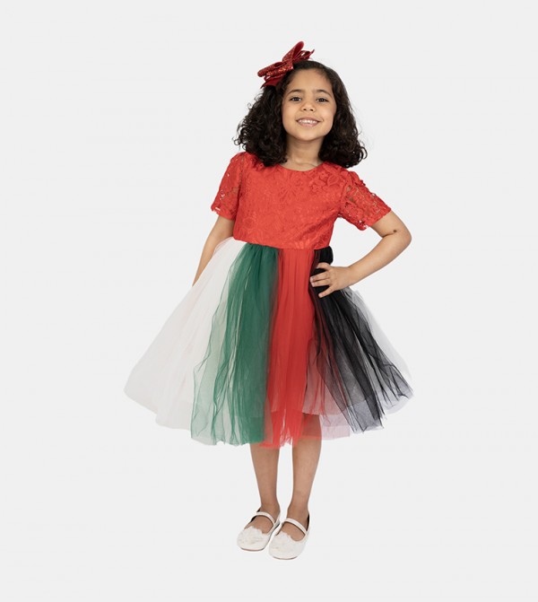 National Day Flag Color Block Fit and Flare Dress