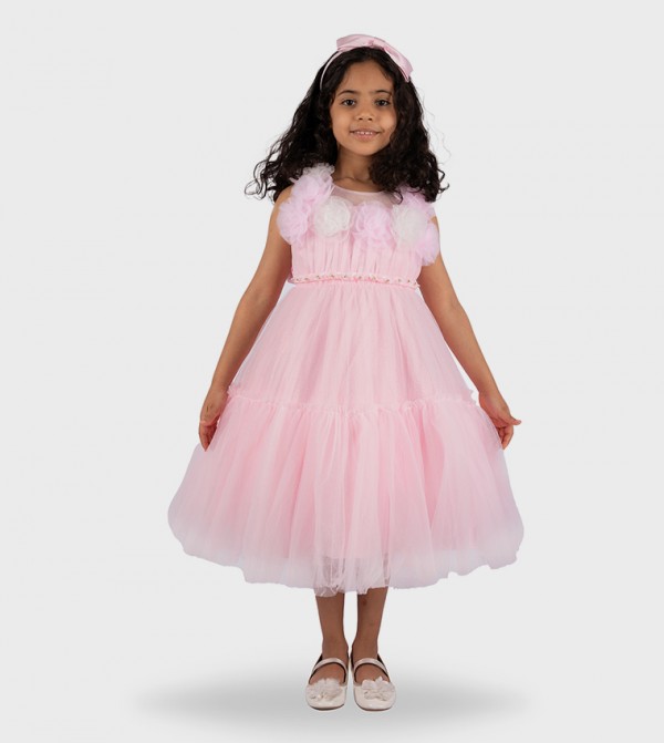 Pearl Embellished Party Dress with Headband