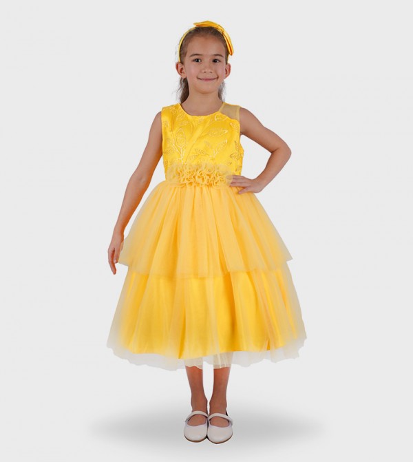 Embroidered Layered Dress with Headband