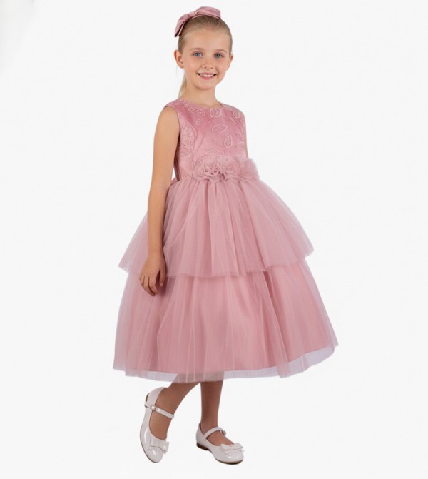 Embroidered Layered Dress with Headband