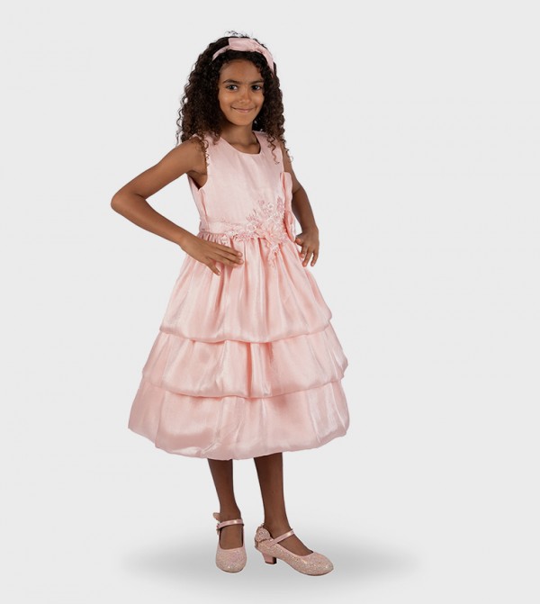 Appliqued Layered Dress with Headband
