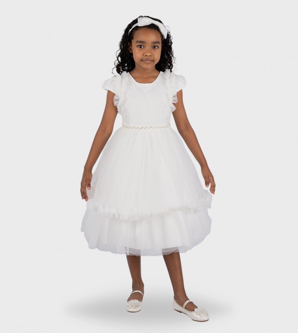 Embellished Fit and Flare Dress with Headband