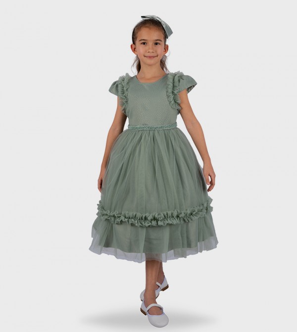 Embellished Fit and Flare Dress with Headband