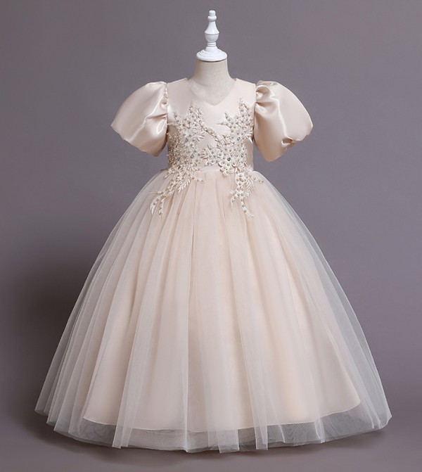 Pearl Embellished Puff Sleeves Party Dress