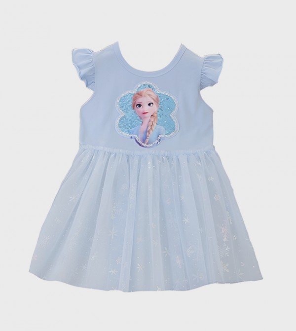 Elsa Pixie Sparkle Print Sequin Detail Fit and Flare Dress