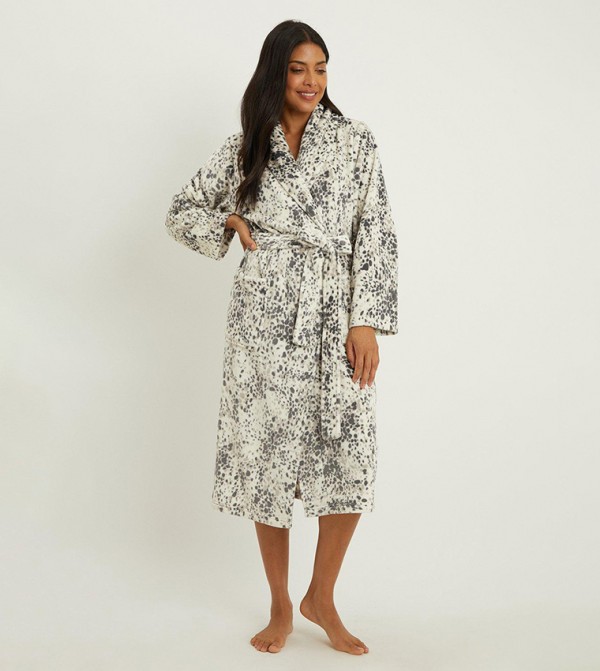 Buy Debenhams Sleek Fleece Mid Length Robe In PALE GREY
