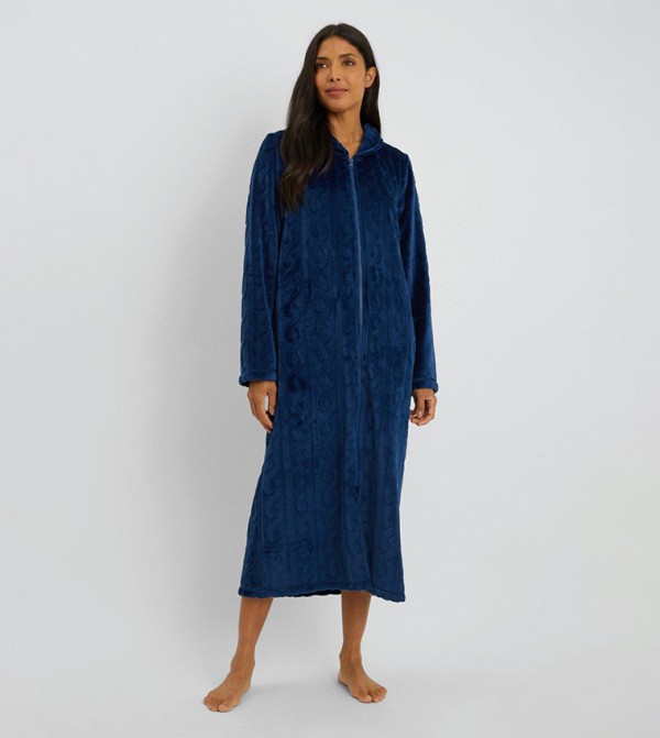 Buy Debenhams Heart Printed Foil Fleece Robe In Navy 6thStreet UAE