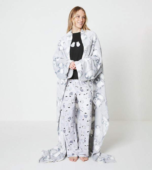 Buy Debenhams Loungable Penguin Luxury Fleece Sleeved Blanket In Grey