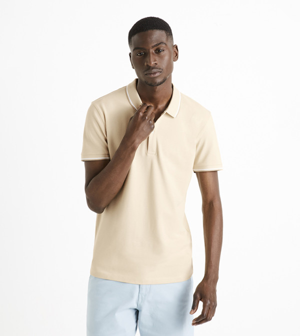 Buy CELIO DECOLRAYEB Short Sleeves Polo T Shirt In Beige