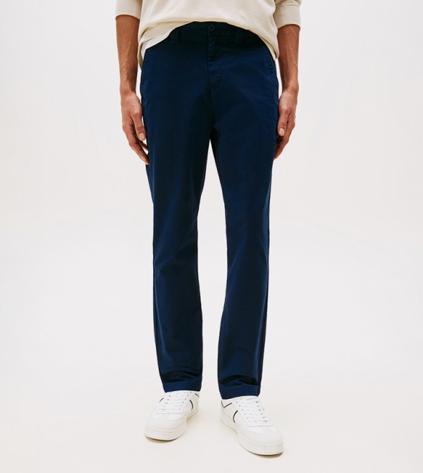 Solid Mid Rise Straight Fit Chinos