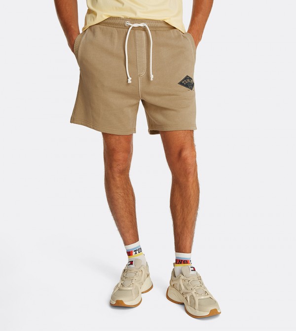 Monotype Printed Drawstring Waist Shorts