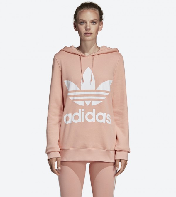 Adidas originals clearance trefoil hoodie pink