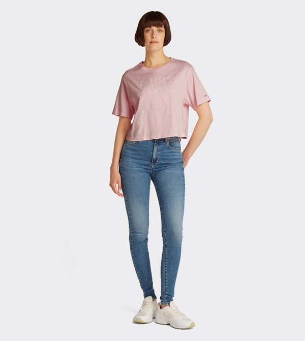 Logo Embroidered Cropped T-Shirt