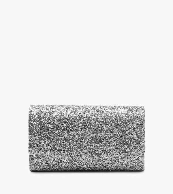 Structured Glitter Envelope Clutch Bag With Chain
