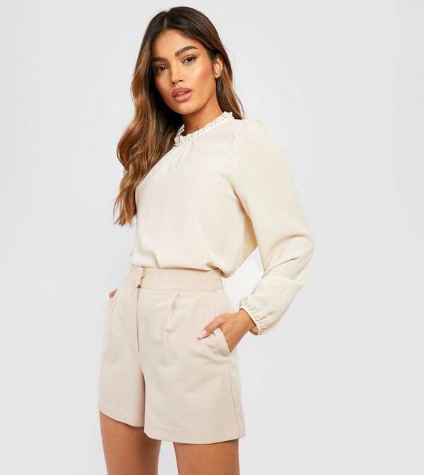 Frill Neck Long Sleeves Woven Top