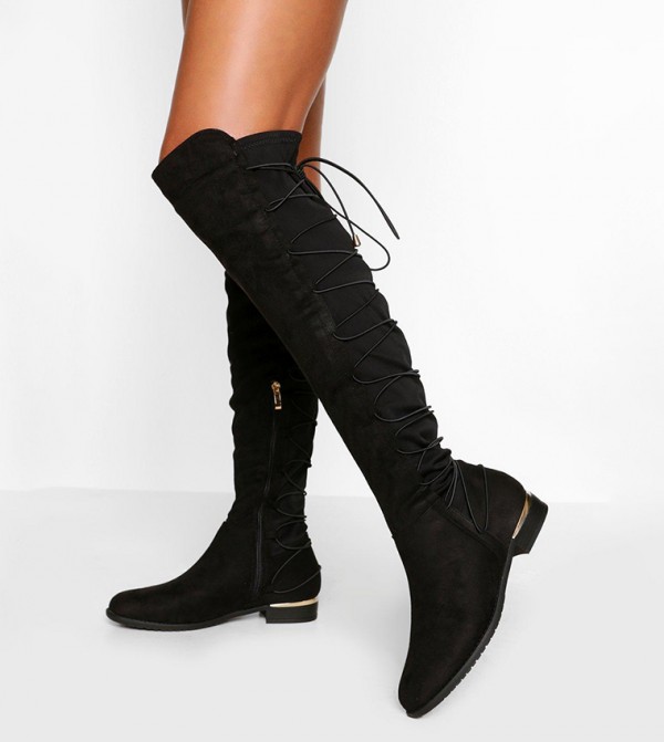 Knee high clearance boots lace back