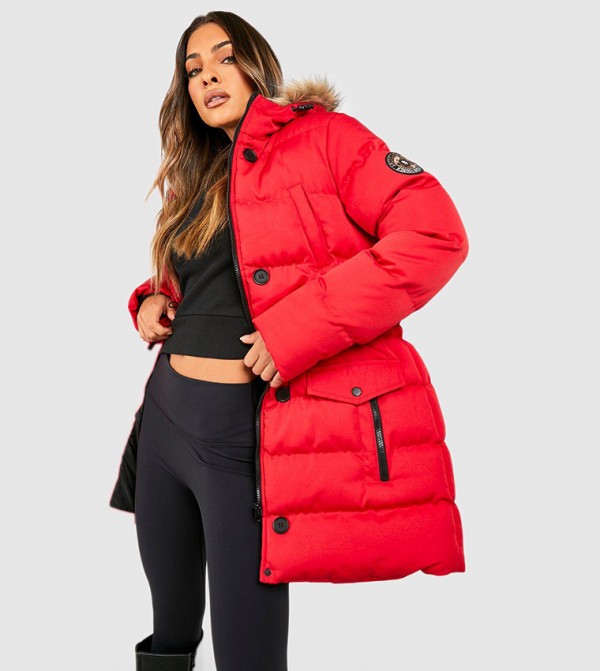 Red fur deals hooded coat