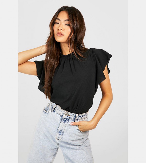 Woven Frill Sleeves and Neck Top