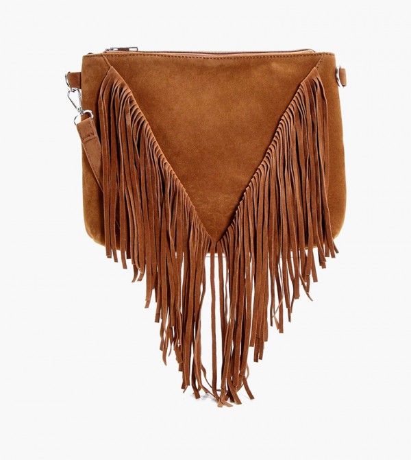 Suedette Fringed Crossbody Bag