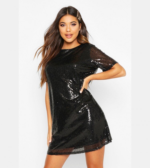 Black sequin t shirt dress online