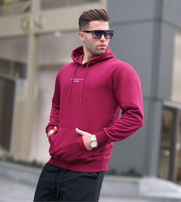 Buy Madmext Printed Long Sleeves Hoodie In Burgundy