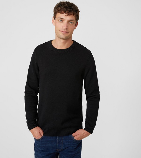 Solid Cotton Crew Neck Sweater