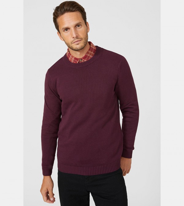 Solid Cotton Crew Neck Sweater