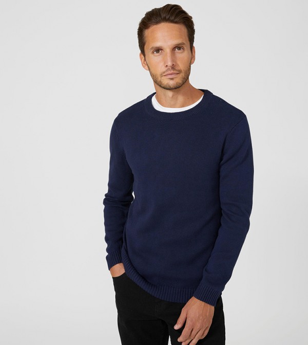 Solid Cotton Crew Neck Sweater