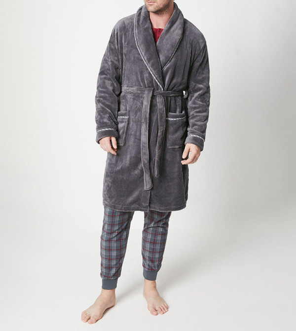 Buy Maine Shawl Robe With Rope Trim In Grey | 6thStreet Bahrain