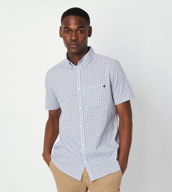 Tonal Textured Check Short Sleeves Shirt