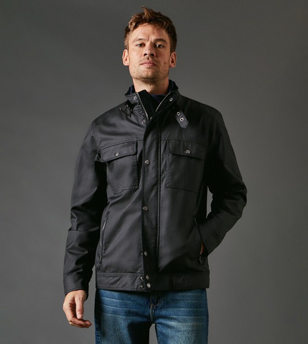 Waxed High Neck Biker Jacket