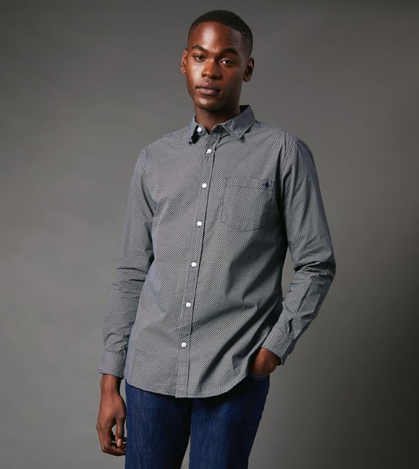 Micro Geo Print Long Sleeves Shirt