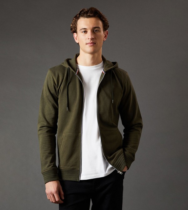 Solid Hooded Zip-Through Jacket