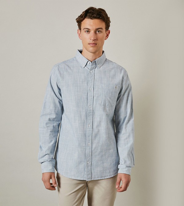 Textured Button Down Collar Long Sleeves Shirt