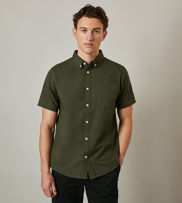 Textured Button Down Collar Short Sleeves Shirt