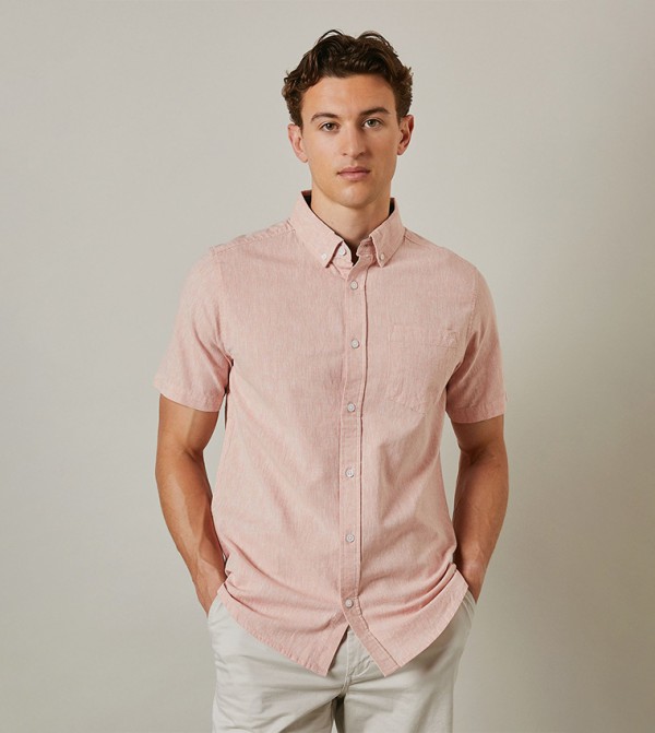 Textured Button Down Collar Short Sleeves Shirt