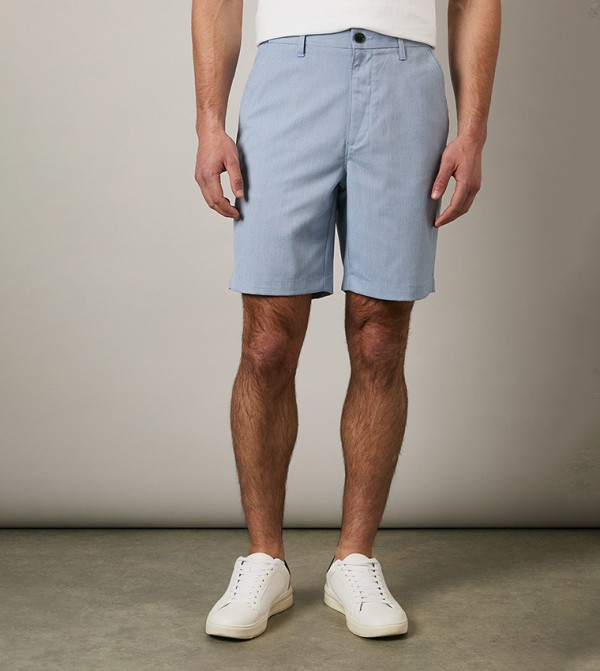 Textured Button Closure Chino Shorts