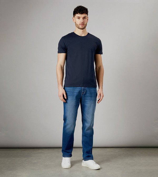 Mid Wash Premium Stretch Straight Fit Jeans