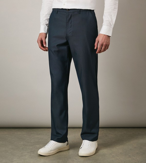 Textured Button Closure Chinos