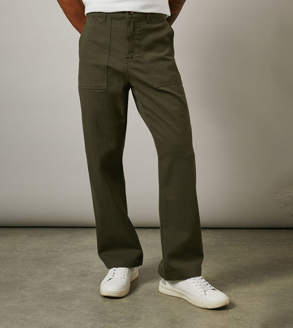 Solid Casual Straight Fit Trousers