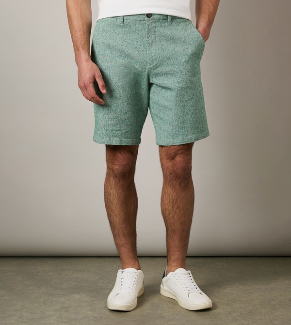 Textured Button Closure Shorts