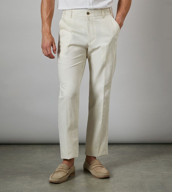 Natural Linen Blend Straight Fit Trousers