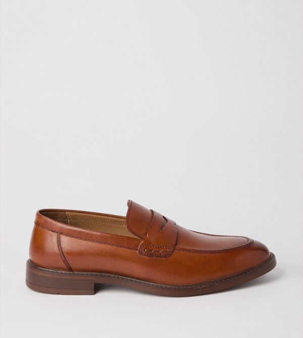 Textured Slip-On Penny Loafers
