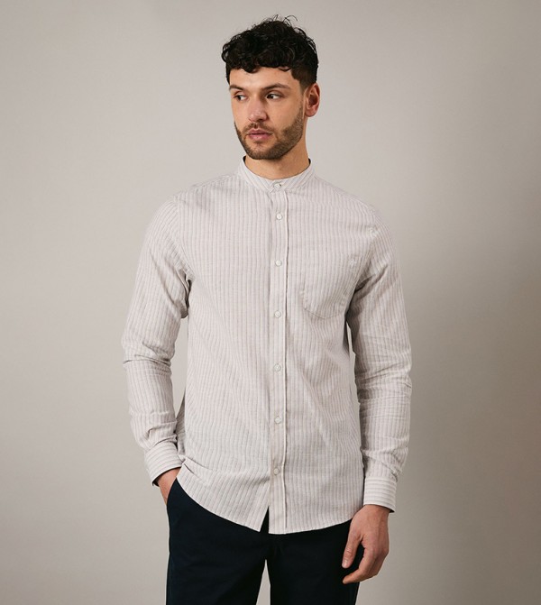 Striped Mandarin Collar Long Sleeves Shirt