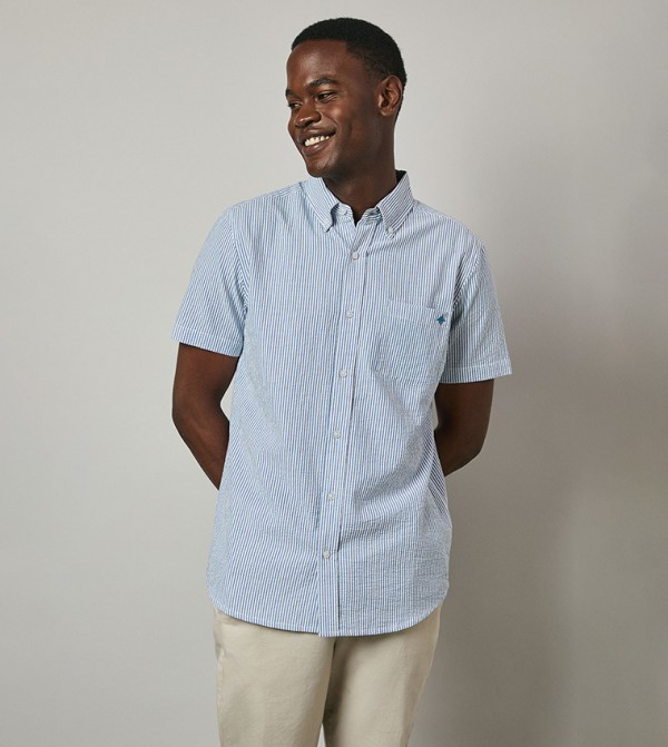 Striped Seersucker Short Sleeves Shirt
