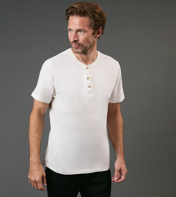 Off Slub Y Neck Short Sleeves T-Shirt