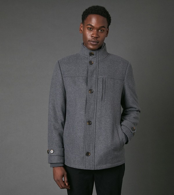 Funnel Neck Wool Blend Jacket