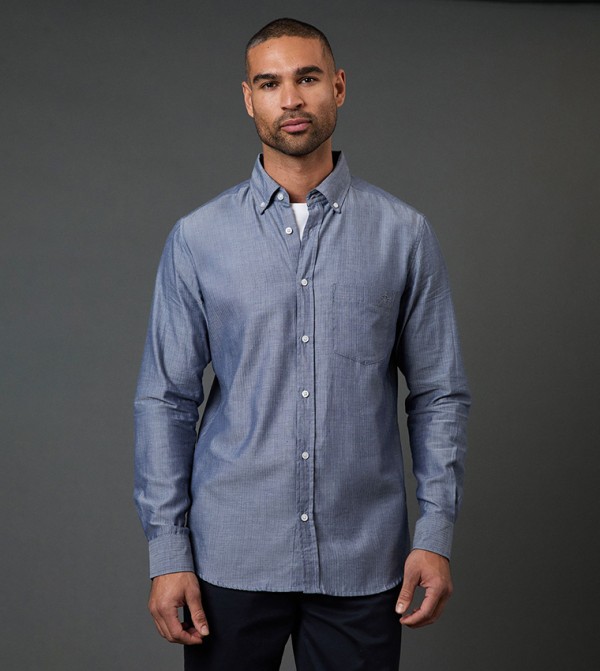 Chambray Herringbone Stripe Long Sleeves Shirt