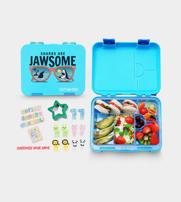 Buy Eazy Kids Eazy Kids 6 & 4 Convertible Bento Lunch Box With Sandwich Cutter Set Jawsome Blue